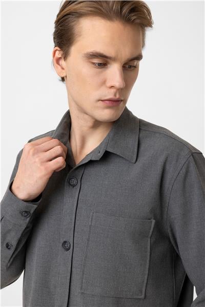 Gri Smart Fit Cepli Gömlek Ceket
