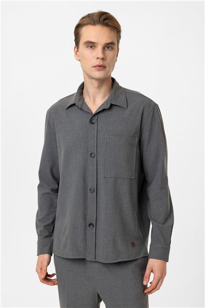 Gri Smart Fit Cepli Gömlek Ceket