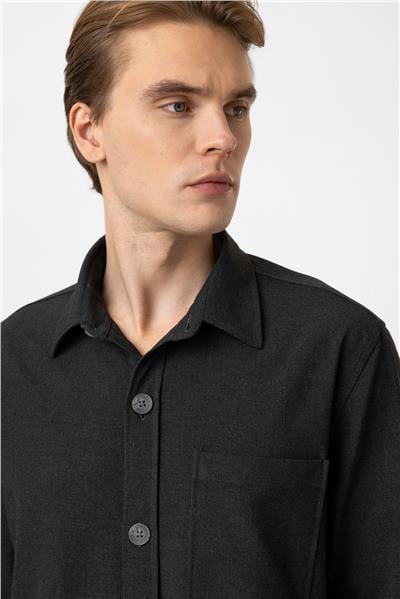 Antrasit Smart Fit Cepli Gömlek Ceket