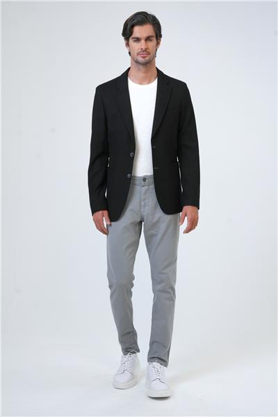 Siyah Slim Fit Mono Yaka Armürlü Ceket