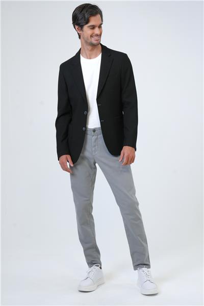 Siyah Slim Fit Mono Yaka Armürlü Ceket