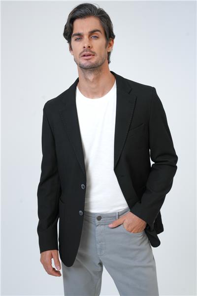 Siyah Slim Fit Mono Yaka Armürlü Ceket