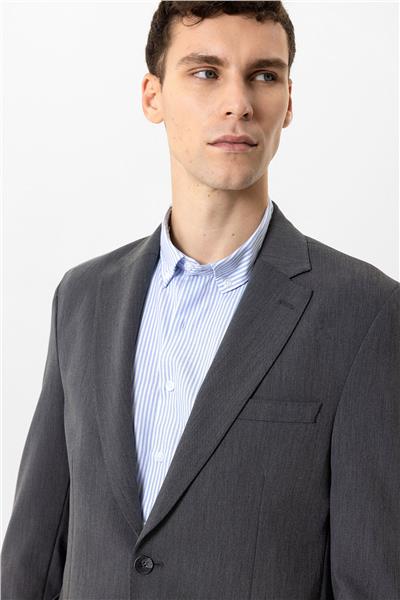 Koyu Gri Slim Fit Mono Yaka Ceket
