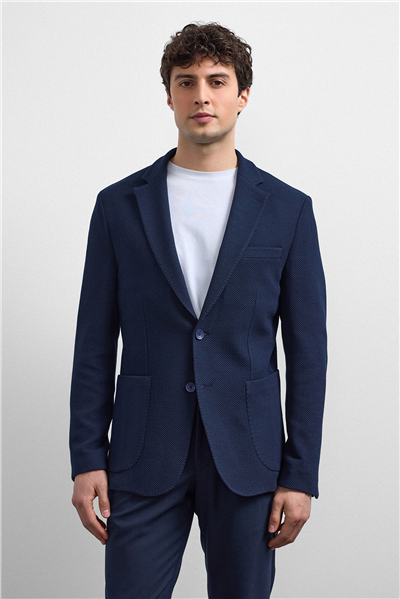 Lacivert Slim Fit Mono Yaka Ceket