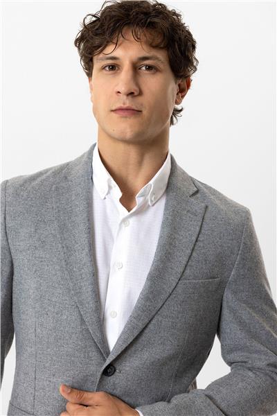 Koyu Gri Slim Fit Mono Yaka Yünlü Ceket