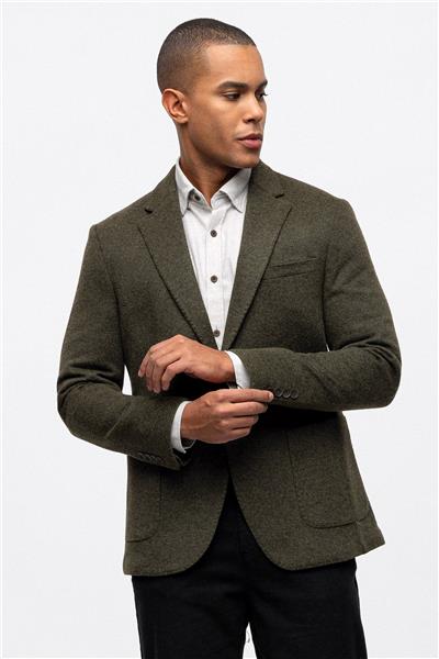 Haki Slim Fit Mono Yaka Ceket