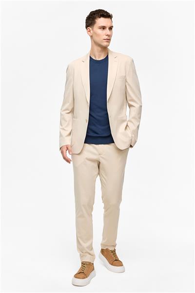 Bej Slim Fit Mono Yaka Ceket