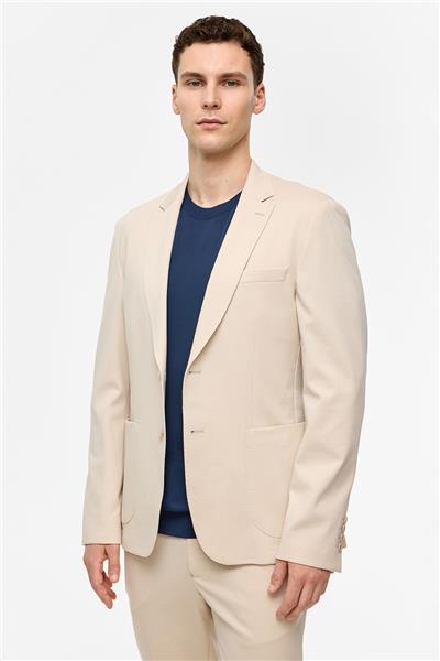 Bej Slim Fit Mono Yaka Ceket