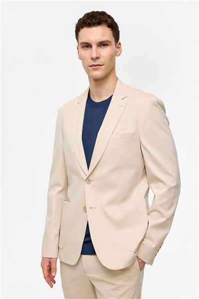 Bej Slim Fit Mono Yaka Ceket