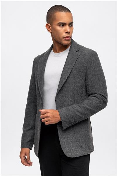 Antrasit Slim Fit Mono Yaka Ceket