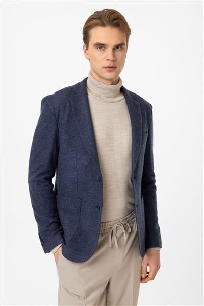 Koyu İndigo Slim Fit Mono Yaka Ceket