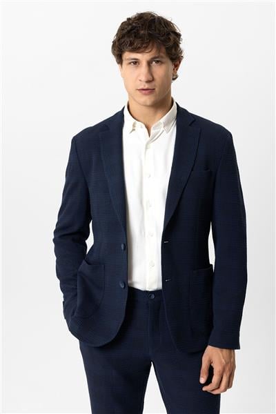 Lacivert Slim Fit Mono Yaka Ceket