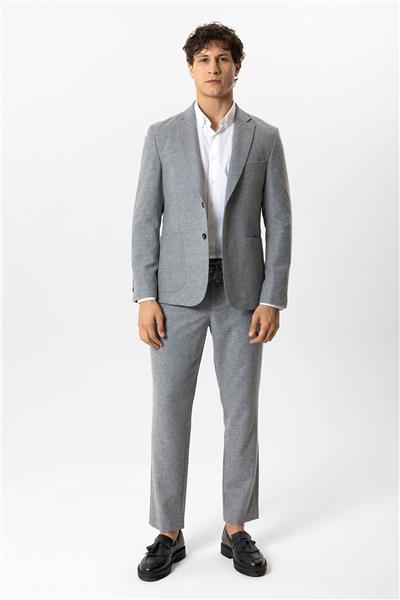 Koyu Gri Slim Fit Mono Yaka Yünlü Ceket