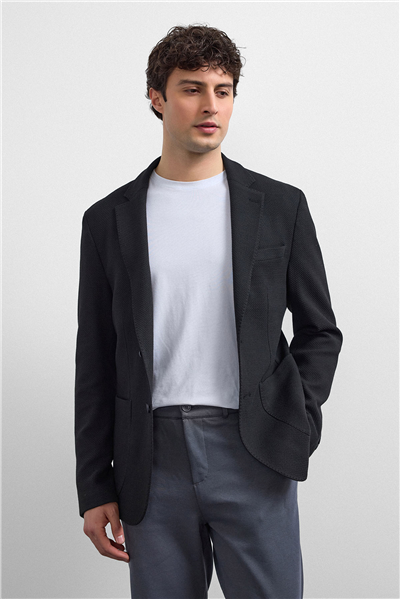 Siyah Slim Fit Mono Yaka Ceket
