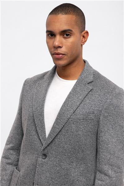 Antrasit Slim Fit Mono Yaka Yünlü Ceket
