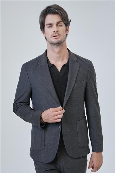 Siyah Slim Fit Mono Yaka Ceket