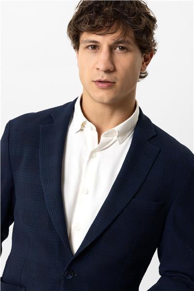 Lacivert Slim Fit Mono Yaka Ceket