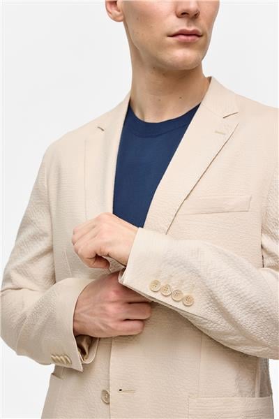 Bej Slim Fit Mono Yaka Ceket