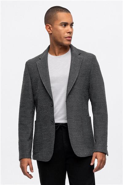 Antrasit Slim Fit Mono Yaka Ceket
