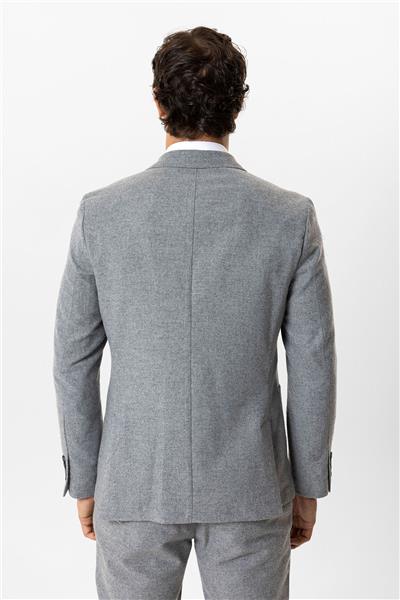 Koyu Gri Slim Fit Mono Yaka Yünlü Ceket