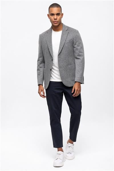 Antrasit Slim Fit Mono Yaka Yünlü Ceket