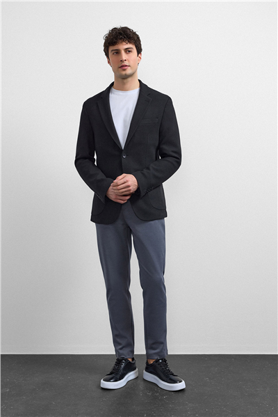 Siyah Slim Fit Mono Yaka Ceket