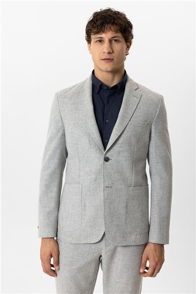 Açık Gri Slim Fit Mono Yaka Yünlü Ceket
