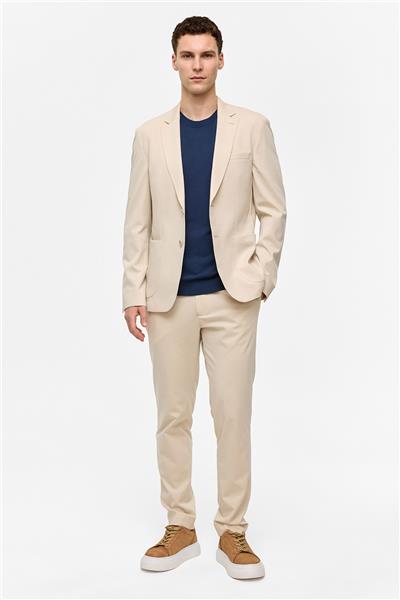 Bej Slim Fit Mono Yaka Ceket