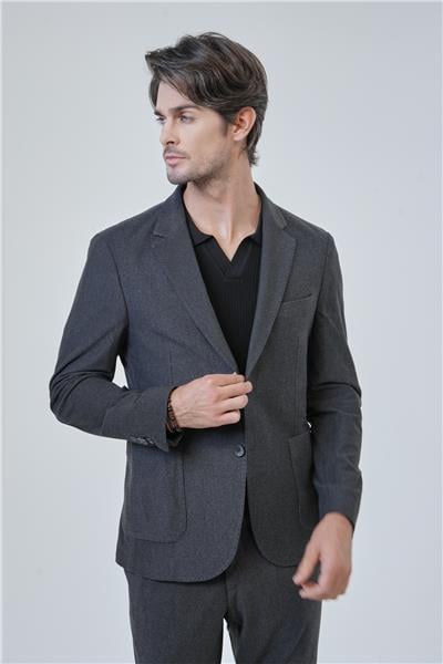 Siyah Slim Fit Mono Yaka Ceket