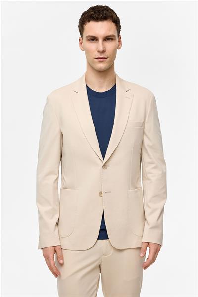 Bej Slim Fit Mono Yaka Ceket