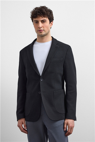 Siyah Slim Fit Mono Yaka Ceket