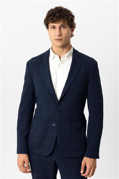 Lacivert Slim Fit Mono Yaka Ceket