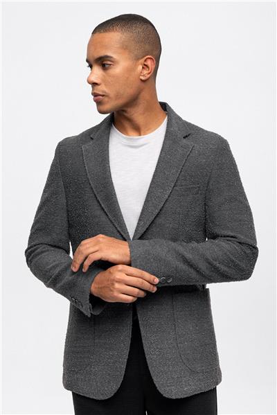 Antrasit Slim Fit Mono Yaka Ceket