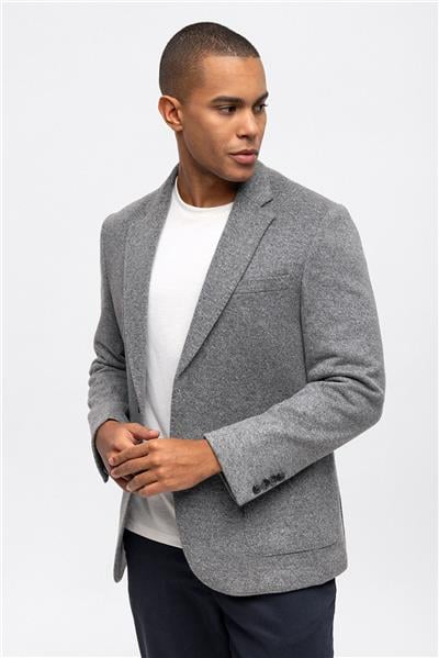 Antrasit Slim Fit Mono Yaka Yünlü Ceket