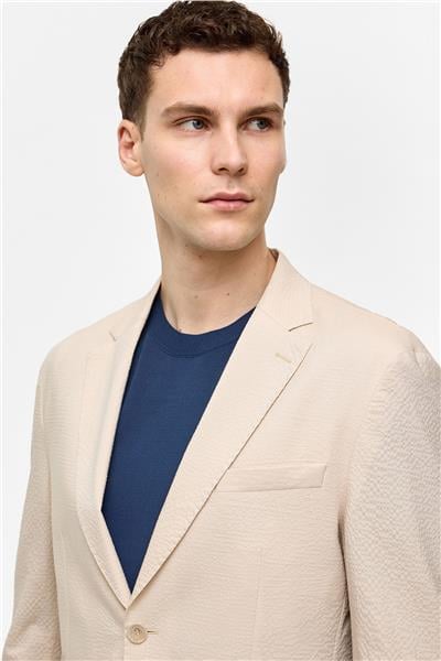 Bej Slim Fit Mono Yaka Ceket