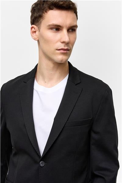 Siyah Slim Fit Mono Yaka Ceket