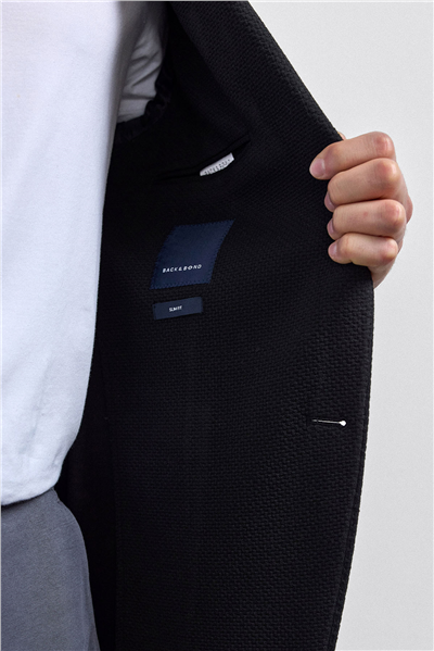 Siyah Slim Fit Mono Yaka Ceket