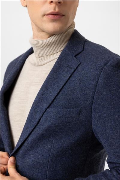 Koyu İndigo Slim Fit Mono Yaka Ceket