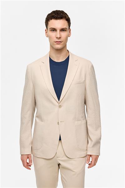 Bej Slim Fit Mono Yaka Ceket