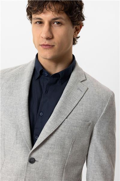 Açık Gri Slim Fit Mono Yaka Yünlü Ceket