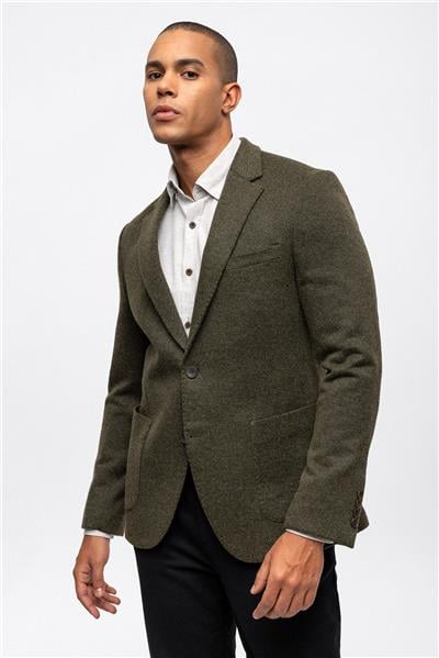 Haki Slim Fit Mono Yaka Ceket