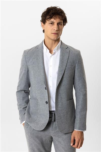 Koyu Gri Slim Fit Mono Yaka Yünlü Ceket