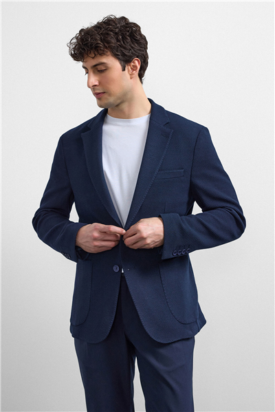 Lacivert Slim Fit Mono Yaka Ceket
