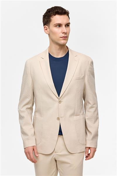 Bej Slim Fit Mono Yaka Ceket