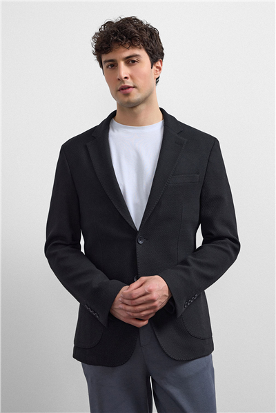 Siyah Slim Fit Mono Yaka Ceket