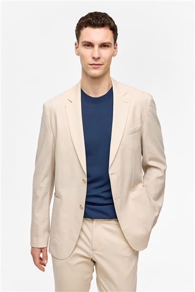 Bej Slim Fit Mono Yaka Ceket