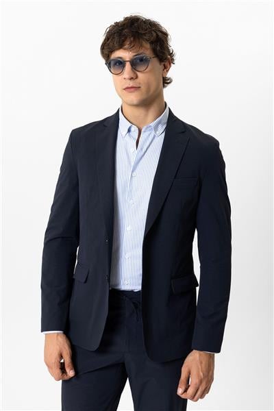 Lacivert Slim Fit Mono Yaka Ceket