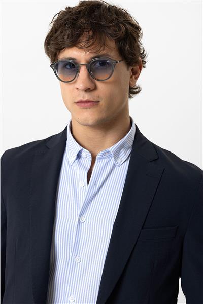 Lacivert Slim Fit Mono Yaka Ceket