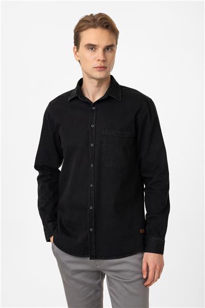 Siyah Regular Fit Cepli Denim Gömlek