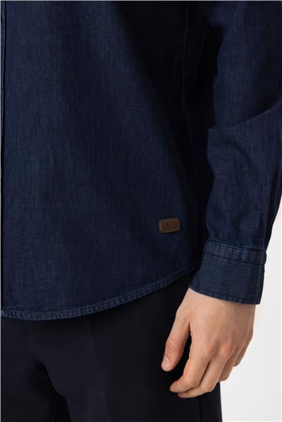 Lacivert Regular Fit Cepli Denim Gömlek
